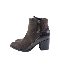 Alberto Fermani Women's Black Brown Leather Block Heel Classic Ankle Bootie Sz 7